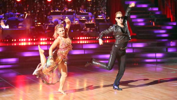 Olympic gymnast Shawn Johnson and her partner Derek Hough received 30 out of 30 points from the judges for their 'Knight Rider' Bhanga on 'Dancing With The Stars: All-Stars' on Monday, Nov. 19, 2012.