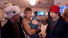 From left: Keaton Stromberg, Drew Chadwick and Wesley Stromberg of Emblem 3 talk to OTRC.com at a party celebrating FOXs The X Factor in November 2012. - Provided courtesy of OTRC