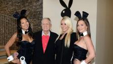 Hugh Hefner and Crystal Harris pose with Playboy Bunnies at the Beverly Hills City Council and Playboy Enterprises ribbon-cutting ceremony for Beverly Hills Playboy World Headquarters on Aug. 7, 2012. - Provided courtesy of https://twitter.com/hughhefner / pic.twitter.com/A4dseRb7