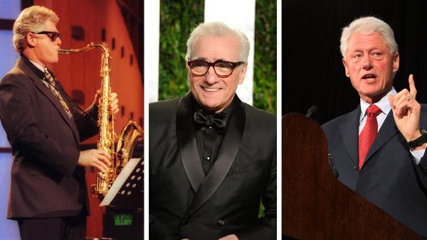 President Bill Clinton plays his saxophone at a taping of The Arsenio Hall Show on June 3, 1992. / Martin Scorsese arrives at the Vanity Fair Oscar party on Feb. 26, 2012. / Bill Clinton speaks at Florida International University on Sept. 11, 2012. - Provided courtesy of AP / Reed Saxon / Evan Agostini / Wilfredo Lee