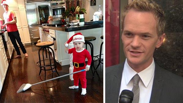 Neil Patrick Harris shared this photo of his partner David Burtka (left) and their twin son Gideon (right) and daughter Harper (back) on Dec. 25, 2012. / Neil Patrick Harris speaks after his star ceremony on the Hollywood Walk of Fame on Sept. 15, 2011.