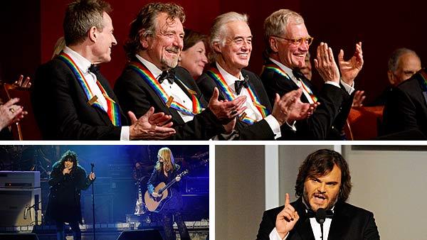 Led Zeppelin members John Paul Jones, Robert Plant and Jimmy Page and Late Show host David Letterman appear at the Kennedy Center Honors ceremony on Dec. 2, 2012. / Ann Wilson and Nancy Wilson of Heart perform. / Jack Black appears at the event. - Provided courtesy of John Paul Filo / Jeffrey R. Staab / CBS Led Zeppelin members John Paul Jones, Robert Plant and Jimmy Page and Late Show host David Letterman appear at the Kennedy Center Honors ceremony on Dec. 2, 2012. / Ann Wilson and Nancy Wilson of Heart perform. / Jack Black appears at the event. - Provided courtesy of John Paul Filo / Jeffrey R. Staab / CBS