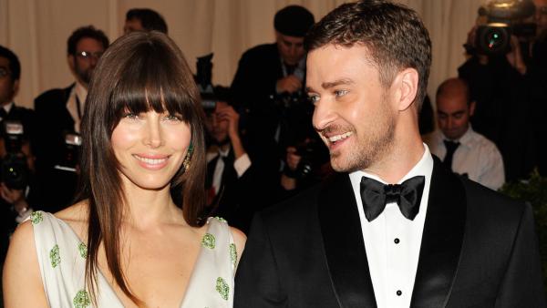 Justin Timberlake, right, and Jessica Biel arrive at the Metropolitan Museum of Art Costume Institute gala benefit, celebrating Elsa Schiaparelli and Miuccia Prada, on Monday, May 7, 2012 in New York.
