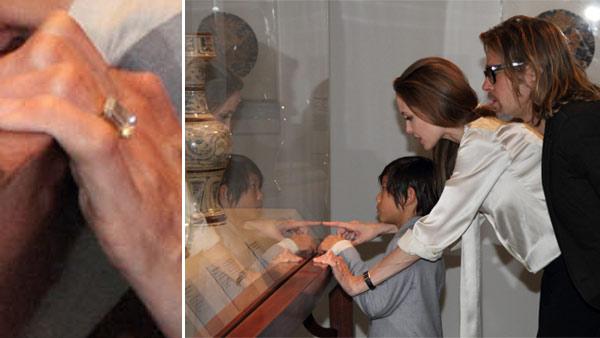 Angelina Jolie, Brad Pitt and their son Pax view works from LACMA's Chinese collection on Wednesday, April 11, 2012.