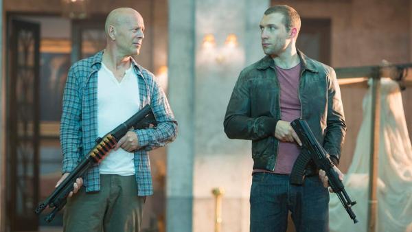 Bruce Willis and Jai Courtney appear in a scene for the 2013 film A Good Day to Die Hard. - Provided courtesy of 20th Century Fox Bruce Willis and Jai Courtney appear in a scene for the 2013 film A Good Day to Die Hard. - Provided courtesy of 20th Century Fox
