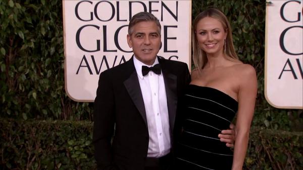 George Clooney and Stacy Keibler appear at the 2013 Golden Globe Awards in Beverly Hills, California on Jan. 13, 2013.