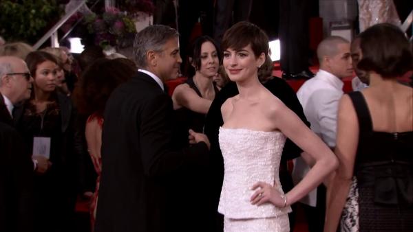 Anne Hathaway appears at the 2013 Golden Globe Awards in Beverly Hills, California on Jan. 13, 2013.