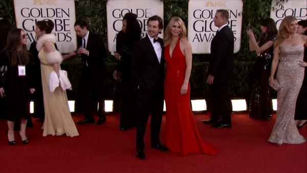 Claire Danes and husband Hugh Dancy appear at the 2013 Golden Globe Awards in Beverly Hills, California on Jan. 13, 2013.