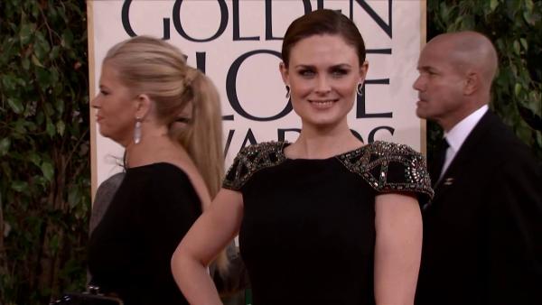 Emily Deschanel (FOX's 'Bones') appears at the 2013 Golden Globe Awards in Beverly Hills, California on Jan. 13, 2013.