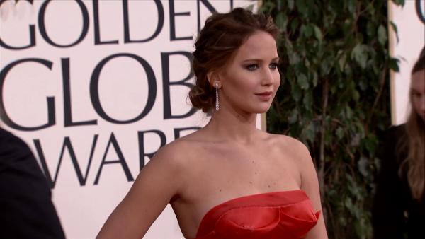 Jennifer Lawrence appears at the 2013 Golden Globe Awards in Beverly Hills, California on Jan. 13, 2013.