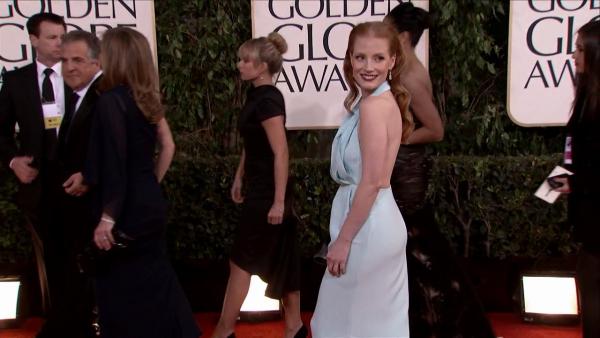 Jessica Chastain appears at the 2013 Golden Globe Awards in Beverly Hills, California on Jan. 13, 2013.