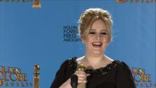 Adele gives her speech backstage at the 2013 Golden Globe Awards on January 13, 2013.