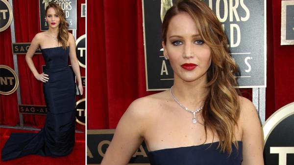 Jennifer Lawrence poses on the red carpet at the 2013 SAG Awards in Los Angeles on Jan. 27, 2013 - Provided courtesy of Matt Sayles / AP Jennifer Lawrence poses on the red carpet at the 2013 SAG Awards in Los Angeles on Jan. 27, 2013 - Provided courtesy of Matt Sayles / AP