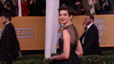Anne Hathaway poses on the red carpet at the 2013 SAG Awards in Los Angeles on Jan. 27, 2012.