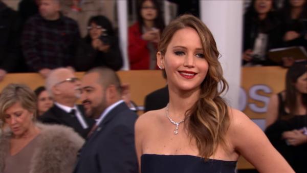 Jennifer Lawrence poses on the red carpet at the 2013 SAG Awards in Los Angeles on Jan. 27, 2012.