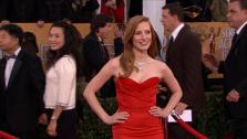 Jessica Chastain poses on the red carpet at the 2013 SAG Awards in Los Angeles on Jan. 27, 2012.