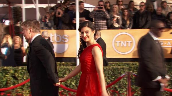 Alec Baldwin's wife Hilaria Thomas poses on the red carpet at the 2013 SAG Awards in Los Angeles on Jan. 27, 2012.
