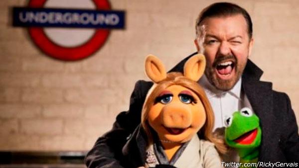 Ricky Gervais appears in a promotional photo for the 2014 film The Muppets ... Again! - Provided courtesy of Twitter.com/RickyGervais
