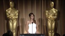 Jennifer Lawrence talks to the press at the 85th Academy Awards Nominees Luncheon on February 4 at the Beverly Hilton hotel.