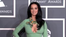 Katy Perry shows off cleavage in mint Gucci gown at the 2013 Grammys on Feb. 10, 2013. - Provided courtesy of OTRC