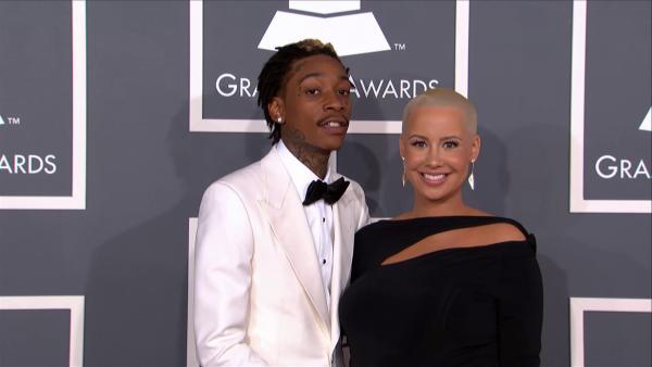 A pregnant Amber Rose and fiance Wiz Khalifa attend the 2013 Grammy Awards on Feb. 10, 2013.