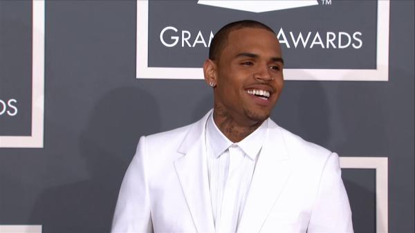 Chris Brown appears on the red carpet at the 2013 Grammys on Feb. 10, 2013.