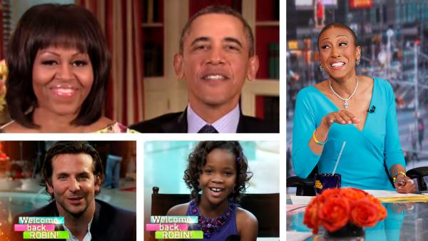 President Barack Obama and Michelle Obama and Bradley Cooper and Quvenzhane Wallis appear in videotaped messages welcoming Robin Roberts back on ABCs Good Morning America. / Robin Roberts appears on Good Morning America on Feb. 20, 2013. - Provided courtesy of ABC / Heidi Gutman President Barack Obama and Michelle Obama and Bradley Cooper and Quvenzhane Wallis appear in videotaped messages welcoming Robin Roberts back on ABCs Good Morning America. / Robin Roberts appears on Good Morning America on Feb. 20, 2013. - Provided courtesy of ABC / Heidi Gutman