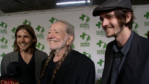 Willie Nelson and sons Jacob Nelson and Lukas Nelson talk to OTRC.com at the 2013 Global Green USA pre-Oscars party at the Avalon club in Hollywood, California on Feb. 20, 2013. - Provided courtesy of OTRC