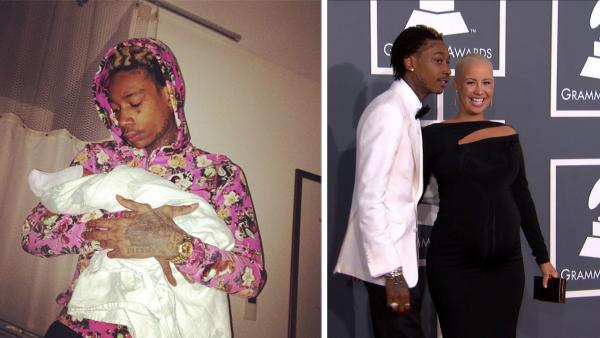 Amber Rose posted this photo of Wiz Khalifa holding their baby son Sebastian on her Instagram page on Feb. 22, 2013, a day after the child was born. / A pregnant Amber Rose and fiance Wiz Khalifa attend the 2013 Grammy Awards on Feb. 10, 2013. - Provided courtesy of OTRC / Amber Roses Instagram page / instagram.com/p/WB19oMQvL-/ Amber Rose posted this photo of Wiz Khalifa holding their baby son Sebastian on her Instagram page on Feb. 22, 2013, a day after the child was born. / A pregnant Amber Rose and fiance Wiz Khalifa attend the 2013 Grammy Awards on Feb. 10, 2013. - Provided courtesy of OTRC / Amber Roses Instagram page / instagram.com/p/WB19oMQvL-/