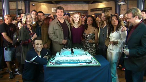 The cast of Castle appear in a photo from their 100th episode celebration on Feb. 27, 2013. - Provided courtesy of OTRC