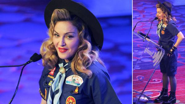 Singer Madonna addresses the audience at the 24th Annual GLAAD Media Awards at the Marriott Marquis on Saturday March 16, 2013 in New York. Madonna presented CNN news anchor Anderson Cooper with the Vito Russo Award. - Provided courtesy of Evan Agostini / AP