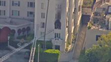 A fire broke out at Ashley Greenes apartment building in West Hollywood on Friday, March 22, 2013. - Provided courtesy of OTRC