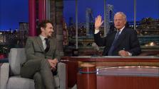 James Franco and David Letterman discuss the banning of Harmony Korine during a taping of the Late Show with David Letterman on March 26, 2013. - Provided courtesy of AP / CBS / Worldwide Pants Incorporated