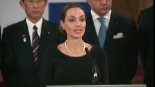 Angelina Jolie talks during a news conference regarding sexual violence against women in conflict, during the G8 Foreign Ministers meeting in London, Thursday, April, 11, 2013. - Provided courtesy of OTRC