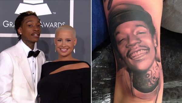 A pregnant Amber Rose and fiance Wiz Khalifa attend the 2013 Grammy Awards on Feb. 10, 2013. / Rose shows off her tattoo of Khalifa on Instagram on April 17, 2013. - Provided courtesy of OTRC / Instagram.com/muvarosebud A pregnant Amber Rose and fiance Wiz Khalifa attend the 2013 Grammy Awards on Feb. 10, 2013. / Rose shows off her tattoo of Khalifa on Instagram on April 17, 2013. - Provided courtesy of OTRC / Instagram.com/muvarosebud
