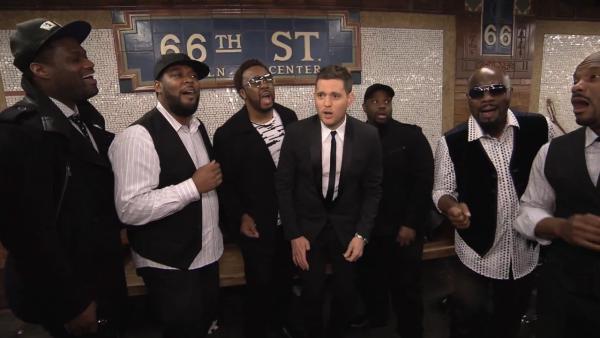 Michael Buble appears in a video posted on his YouTube page that shows him and vocal group Naturally 7 performing in a New York City subway station on April 25, 2013. - Provided courtesy of youtube.com/user/MichaelBubleTV Michael Buble appears in a video posted on his YouTube page that shows him and vocal group Naturally 7 performing in a New York City subway station on April 25, 2013. - Provided courtesy of youtube.com/user/MichaelBubleTV