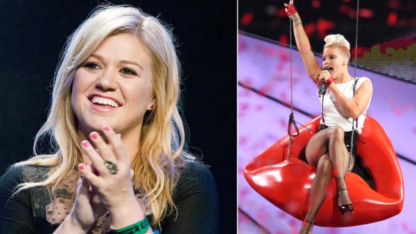 Pink performs at the MTV Video Music Awards on Thursday, Sept. 6, 2012. / This Sept. 4, 2012 file photo shows singer Kelly Clarkson at the Pepsi NFL anthems kick off at Hard Rock Cafe in New York. - Provided courtesy of MTV / PictureGroup / Dario Cantatore / Invision Pink performs at the MTV Video Music Awards on Thursday, Sept. 6, 2012. / This Sept. 4, 2012 file photo shows singer Kelly Clarkson at the Pepsi NFL anthems kick off at Hard Rock Cafe in New York. - Provided courtesy of MTV / PictureGroup / Dario Cantatore / Invision