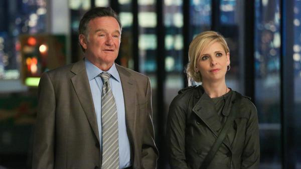 Robin Williams and Sarah Michelle Gellar appear in a publicity photo for the CBS comedy series The Crazy Ones, set to premiere in the fall of 2013. - Provided courtesy of CBS