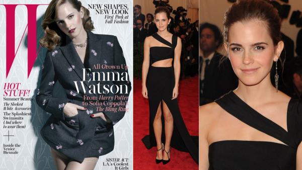 Emma Watson appears on the cover of W magazine for the June 2013 issue. / Actress Emma Watson attends The Metropolitan Museum of Arts Costume Institute benefit celebrating PUNK: Chaos to Couture on Monday, May 6, 2013 in New York. - Provided courtesy of W magazine / Evan Agostini / AP