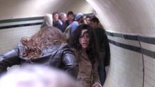 Michelle Rodriguez (Letty) and Gina Carano (Riley) film a fight scene in a London Underground subway station for the 2013 movie Fast and Furious 6. - Provided courtesy of none / Universal Pictures