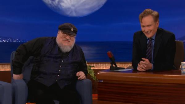 George R.R. Martin appears on Conan alongside Conan OBrien on June 5, 2013. - Provided courtesy of TBS George R.R. Martin appears on Conan alongside Conan OBrien on June 5, 2013. - Provided courtesy of TBS
