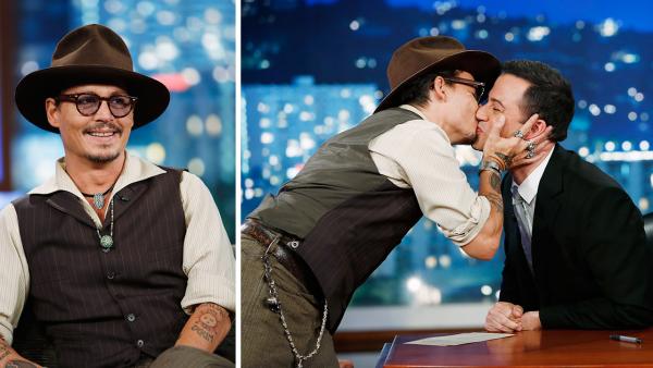 Johnny Depp kisses host Jimmy Kimmel on the ABC late-night talk show Jimmy Kimmel Live! on July 1, 2013. Depp appeared on the program to promote the new Disney film The Lone Ranger, in which he plays Tonto. - Provided courtesy of ABC / Randy Holmes Johnny Depp kisses host Jimmy Kimmel on the ABC late-night talk show Jimmy Kimmel Live! on July 1, 2013. Depp appeared on the program to promote the new Disney film The Lone Ranger, in which he plays Tonto. - Provided courtesy of ABC / Randy Holmes