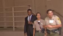 Rapper and actor Curtis Jackson walks out of the Van Nuys Courthouse following his arraignment hearing on Monday, Aug 5, 2013. - Provided courtesy of KABC