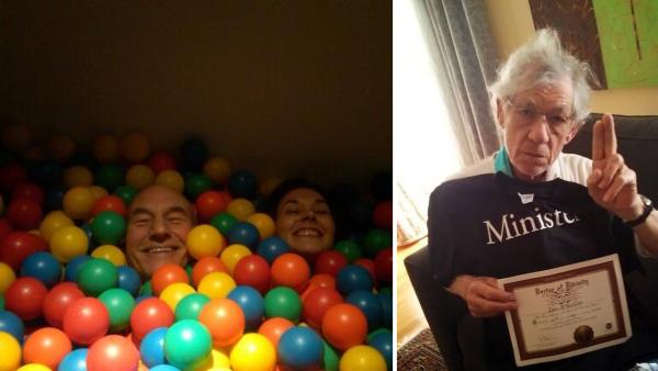 Patrick Stewart shared this picture of himself with Sunny Ozell in a ball pit on his Twitter page on Sept. 8, 2013, saying: Yes, married. - Provided courtesy of twitter.com/SirPatStew/status/376759984370884608/photo/1 / pic.twitter.com/ZSMnpluSeL / facebook.com/pages/Ian-McKellen/149264868600 Patrick Stewart shared this picture of himself with Sunny Ozell in a ball pit on his Twitter page on Sept. 8, 2013, saying: Yes, married. - Provided courtesy of twitter.com/SirPatStew/status/376759984370884608/photo/1 / pic.twitter.com/ZSMnpluSeL / facebook.com/pages/Ian-McKellen/149264868600