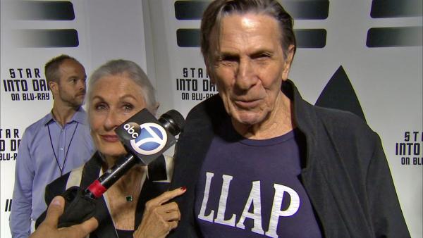 Star Trek veteran Leonard Nimoy talks to OTRC.com at a party celebrating the release of the Star Trek Into Darkness DVD at the California Science Center in Los Angeles on Sept. 10, 2013.