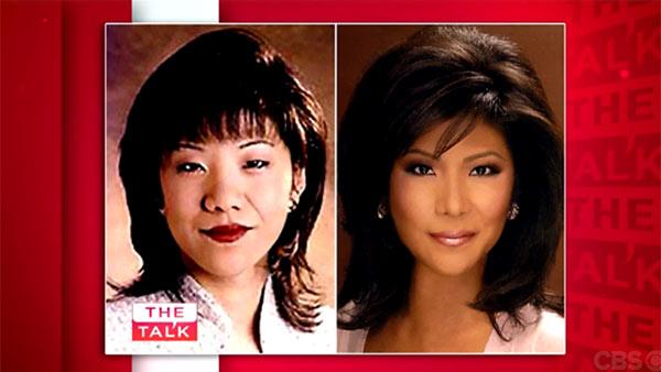 Julie Chen appears in a Then and Now image showing her as a 25-year-old reporter in Ohio in the 1990s and in 2013, as seen in a Sept. 11, 2013 episode of the CBS show The Talk. - Provided courtesy of CBS Julie Chen appears in a Then and Now image showing her as a 25-year-old reporter in Ohio in the 1990s and in 2013, as seen in a Sept. 11, 2013 episode of the CBS show The Talk. - Provided courtesy of CBS