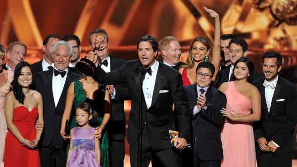 Steven Levitan, center, and the cast and crew of Modern Family accept the award for Outstanding Comedy Series at the 65th Primetime Emmy Awards at Nokia Theatre on Sunday Sept. 22, 2013, in Los Angeles. - Provided courtesy of Vince Bucci / Invision for Academy of Television Arts and Sciences / AP Images Steven Levitan, center, and the cast and crew of Modern Family accept the award for Outstanding Comedy Series at the 65th Primetime Emmy Awards at Nokia Theatre on Sunday Sept. 22, 2013, in Los Angeles. - Provided courtesy of Vince Bucci / Invision for Academy of Television Arts and Sciences / AP Images