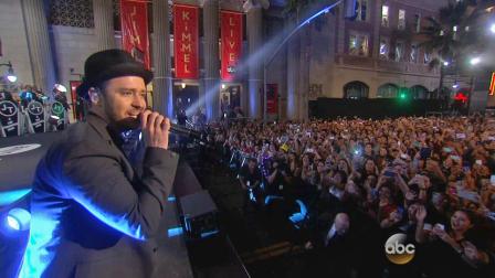 Justin Timberlake performs on the streets of Hollywood, California for ABCs Jimmy Kimmel Live! on Sept. 24, 2013.
