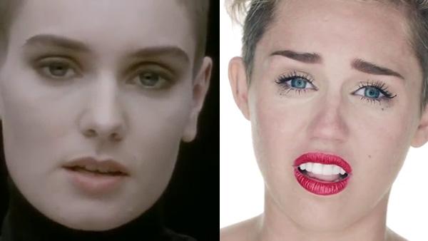 Sinead OConnor appears in the 1990 music video Nothing Compares 2 U. / Miley Cyrus appears in the 2013 music video Wrecking Ball. - Provided courtesy of EMI Music / RCA Records Sinead OConnor appears in the 1990 music video Nothing Compares 2 U. / Miley Cyrus appears in the 2013 music video Wrecking Ball. - Provided courtesy of EMI Music / RCA Records