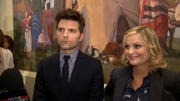 Adam Scott and Amy Poehler appear at the 100th episode party for Parks and Recreation on Oct. 16, 2013. - Provided courtesy of OTRC